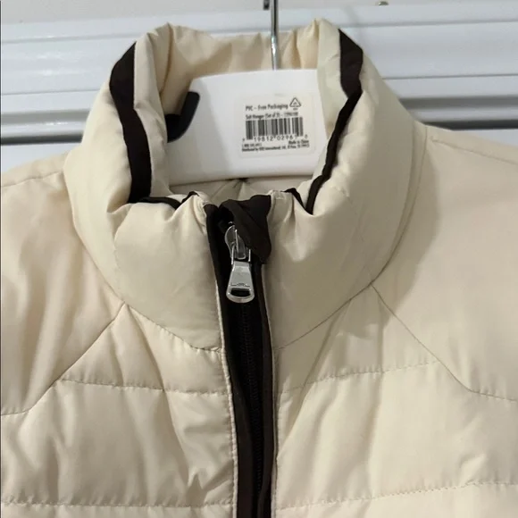 LAUREN-RALPH LAUREN Cream and Brown Puffer Jacket Size L